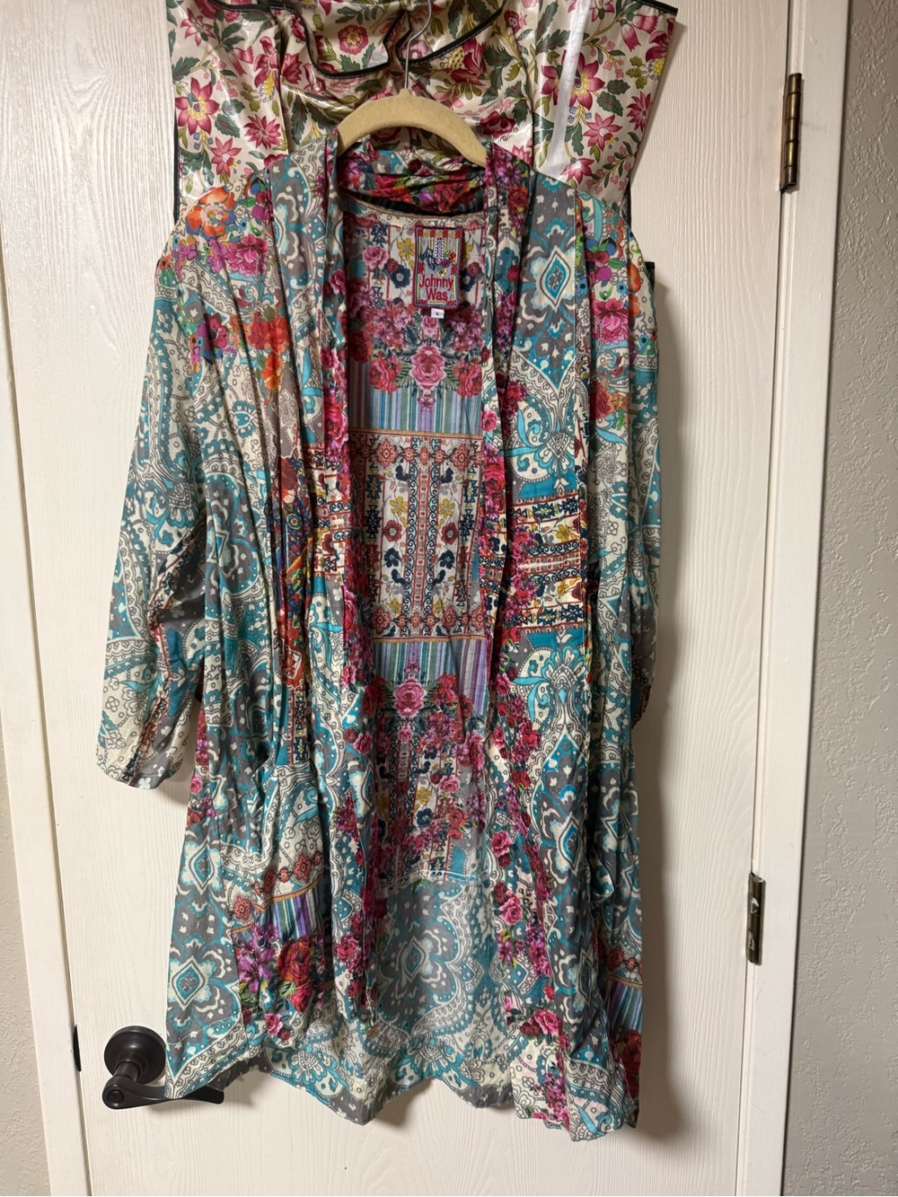 Johnny Was Multicolor Teal Floral Patchwork Kimono